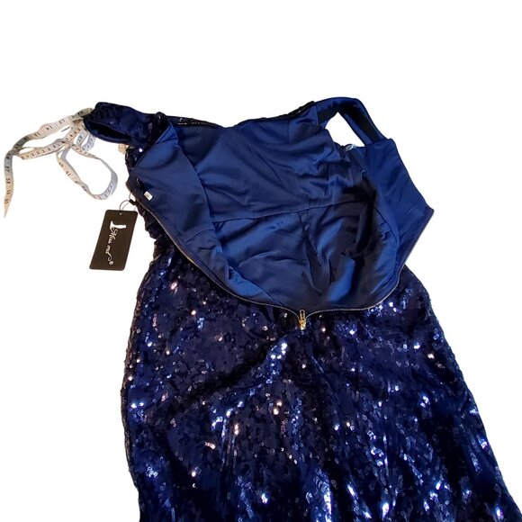 Miss Ord Navy Blue Sequin Evening Gown With Shoulder Straps  Size XL Fully lined - Picture 9 of 13